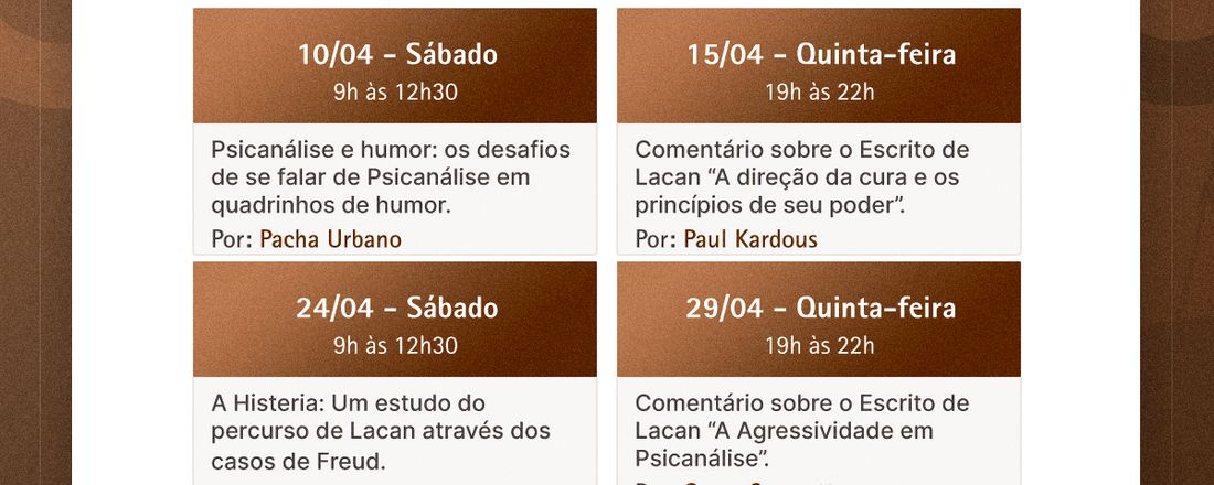 Seminário Teórico-Clínico: A Histeria: Um estudo do percurso de Lacan através dos casos de Freud.