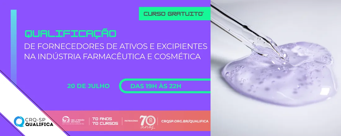 Curso Qualificação de Fornecedores de Ativos e Excipientes na Indústria Farmacêutica e Cosmética