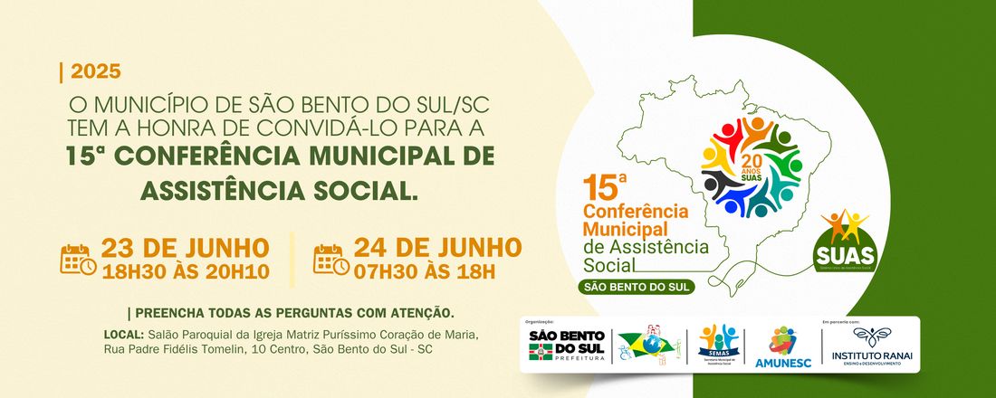 15º Conferência Municipal de Assistência Social |Municipio São Bento do Sul