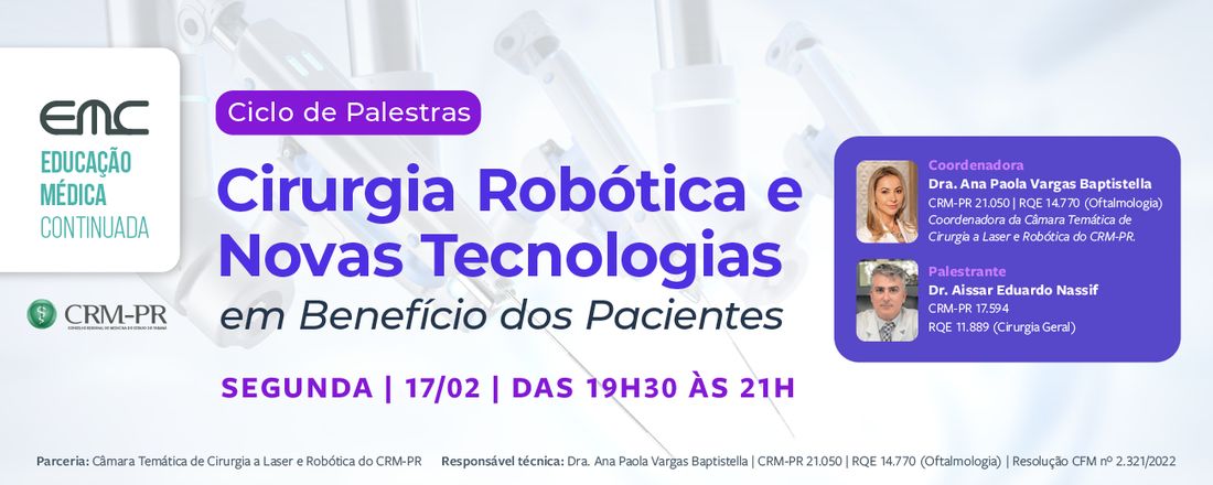 Ciclo de Palestras: Cirurgia Robótica e Novas Tecnologias em Benefício dos Pacientes.