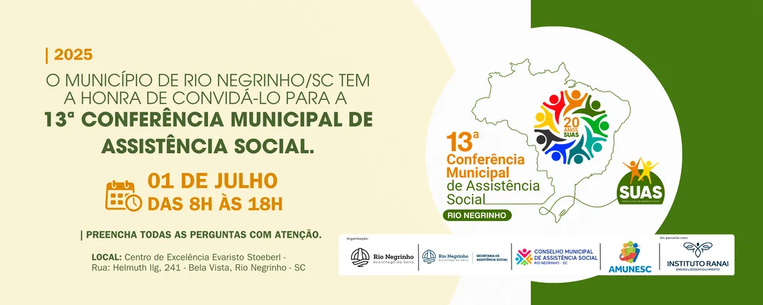 13º Conferência Municipal de Assistência Social |Municipio Rio Negrinho