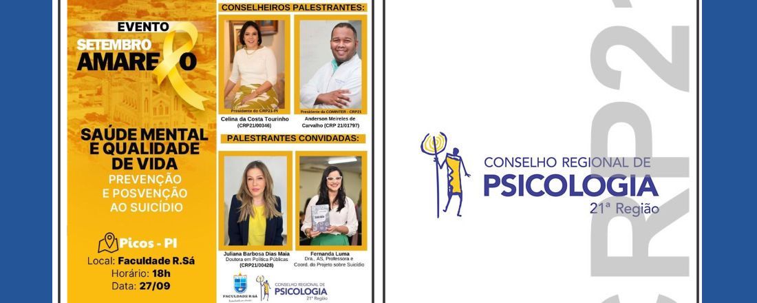 SETEMBRO AMARELO - Palestra: Saúde Mental e Qualidade de Vida. Prevenção e Posvenção ao Suicídio.