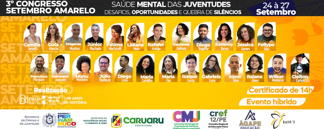3º Congresso Setembro Amarelo: Saúde Mental das Juventudes – Desafios, Oportunidades e Quebra de Silêncios