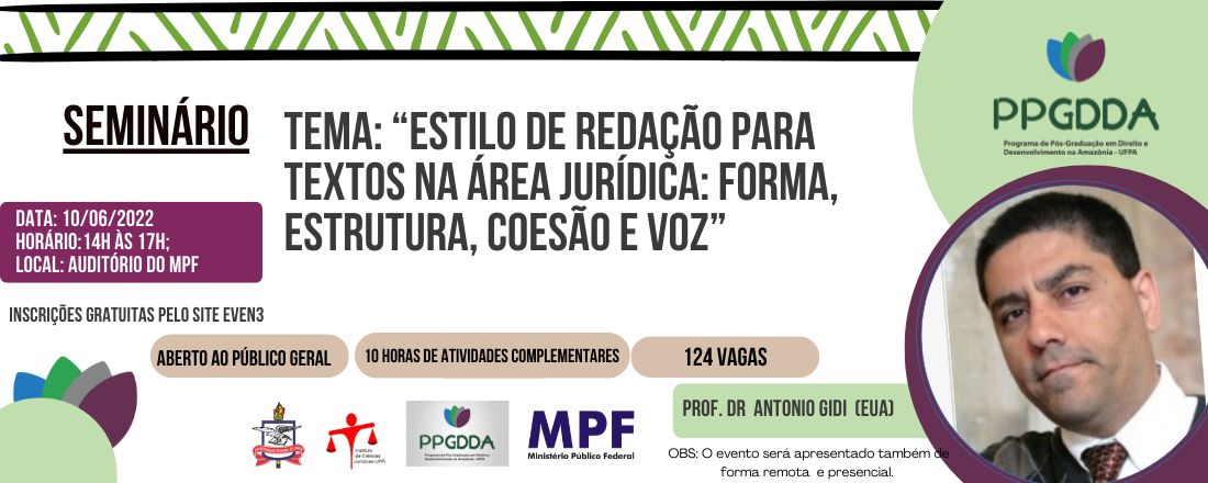 Seminário “Estilo de Redação para textos na área jurídica: forma, estrutura, coesão e voz”