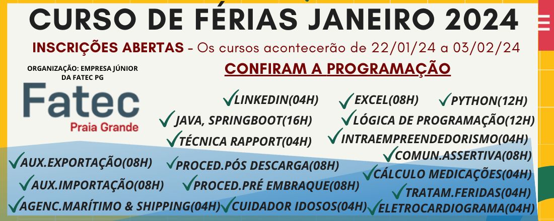 CURSOS DE FÉRIAS - JULHO 2023 - FATEC PRAIA GRANDE