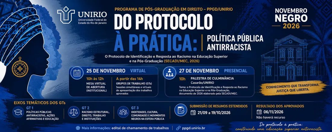 NOVEMBRO NEGRO PPGD/UNIRIO 2026 DO PROTOCOLO À PRÁTICA: POLÍTICA PÚBLICA ANTIRRACISTA.