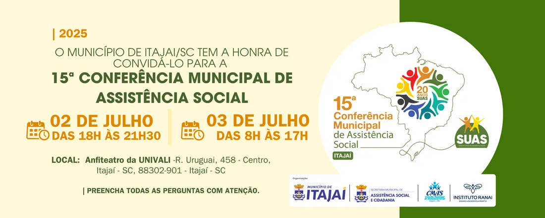 15º Conferência Municipal de Assistência Social |Município ItajaÍ